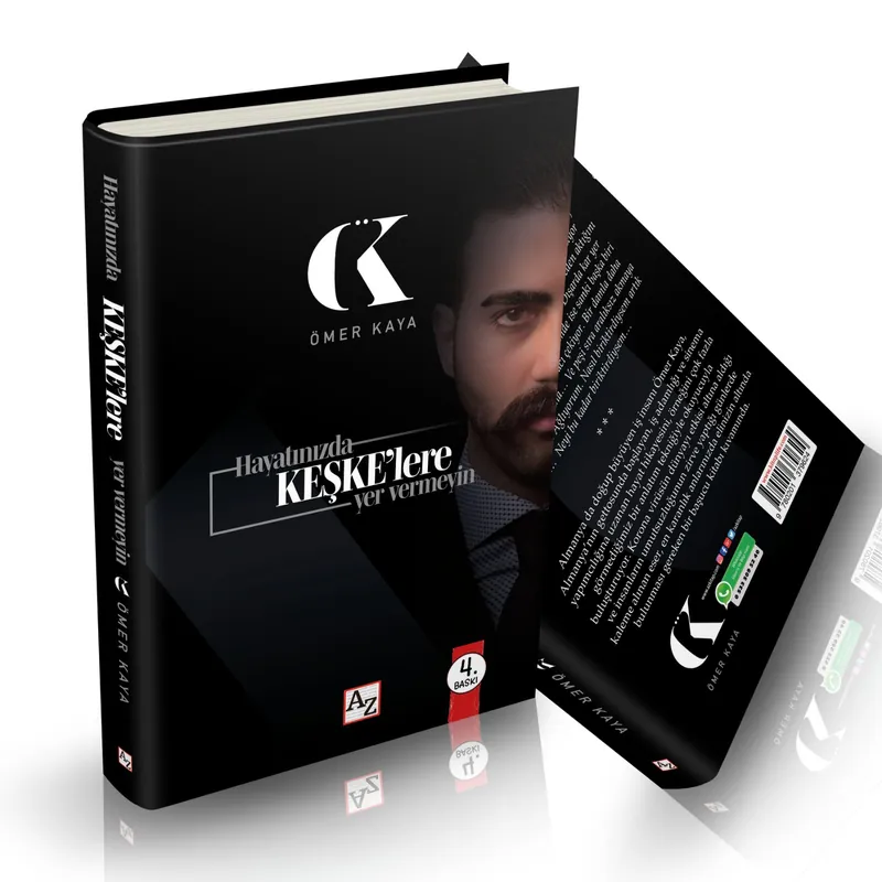 Das Buch Hayatınızda Keşkelere Yer Vermeyin in der vierten Auflage, Vorder- und Rückseite